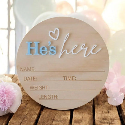 Birth Announcement Sign She's Here Or He's HereAnnouncement Sign Baby Newborn AnnouncementSign Baby Photo Prop