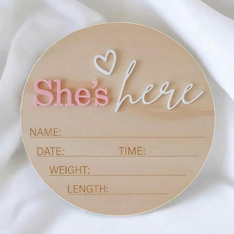 Birth Announcement Sign She's Here Or He's HereAnnouncement Sign Baby Newborn AnnouncementSign Baby Photo Prop