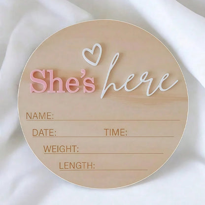 Birth Announcement Sign She's Here Or He's HereAnnouncement Sign Baby Newborn AnnouncementSign Baby Photo Prop
