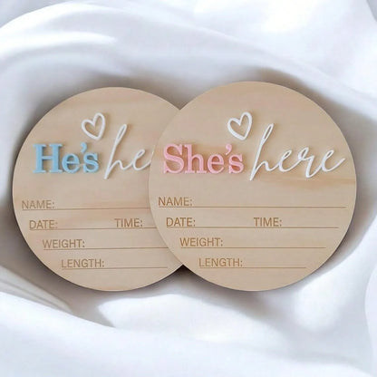 Birth Announcement Sign She's Here Or He's HereAnnouncement Sign Baby Newborn AnnouncementSign Baby Photo Prop