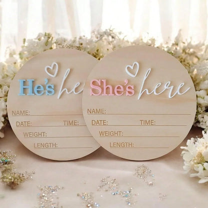 Birth Announcement Sign She's Here Or He's HereAnnouncement Sign Baby Newborn AnnouncementSign Baby Photo Prop