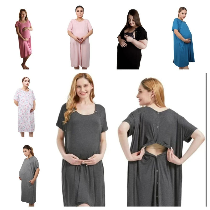 Postpartum Maternity Gown Multifunctional Delivery Gown Sleepwear Breastfeeding Gown Maternity Skirt