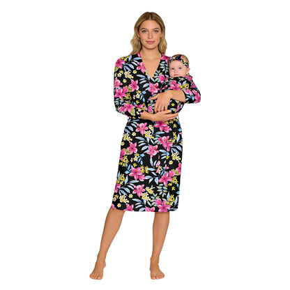 Maternity Robe And Baby Receiving Blanket Long Sleeve Belted Mommy Labor Delivery Robe with Swaddle Set Newborn Hospital Outfits