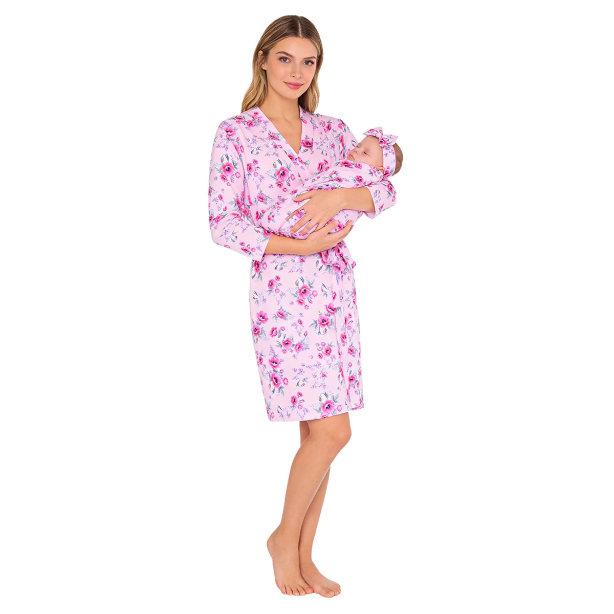 Maternity Robe And Baby Receiving Blanket Long Sleeve Belted Mommy Labor Delivery Robe with Swaddle Set Newborn Hospital Outfits