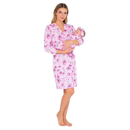 Maternity Robe And Baby Receiving Blanket Long Sleeve Belted Mommy Labor Delivery Robe with Swaddle Set Newborn Hospital Outfits