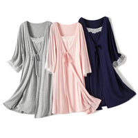 Maternity Robe & Nursing Nightgown – Lace Pregnancy Sleepwear Set