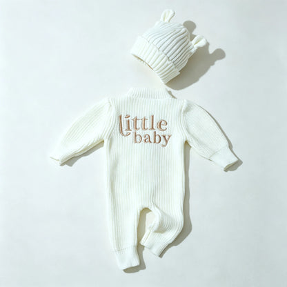 "little baby" Embroidery Knitting Newborn Birth Announcement Outfits Baby Bear Ears Photography Jumpsuit Infant Photo Props-HD